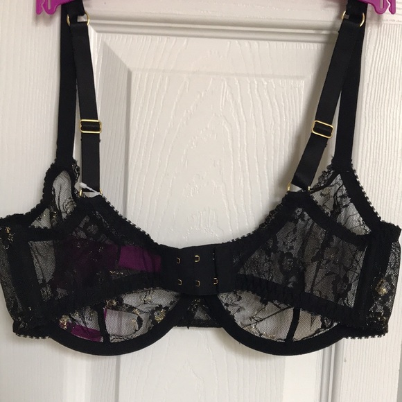 New! L’Agent Provocateur Gold & Black Floral Laced Mesh Bra. Size: 32DD NWT - Picture 3 of 10